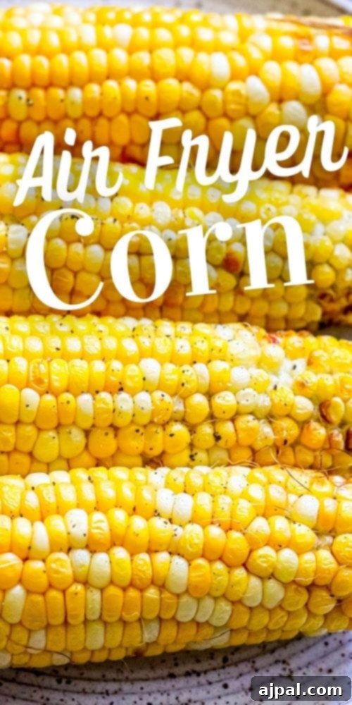 A vibrant image of air-fried corn on the cob, perfect for Pinterest sharing.