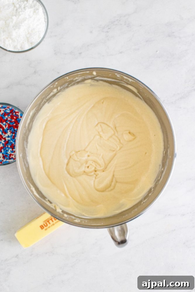mixed cake batter in a bowl