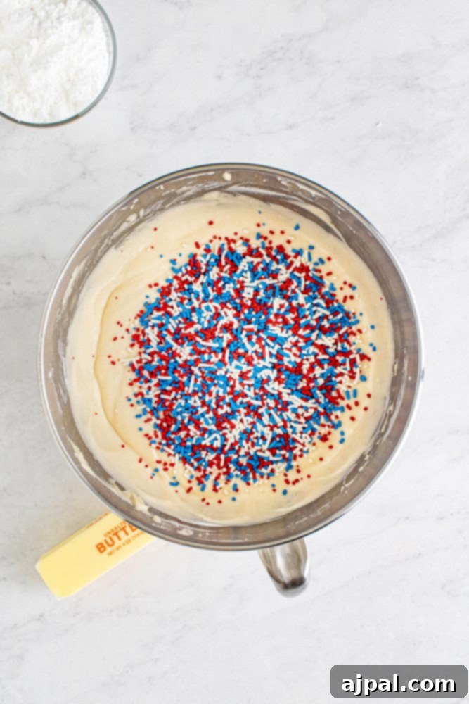 sprinkles in bake batter in a bowl