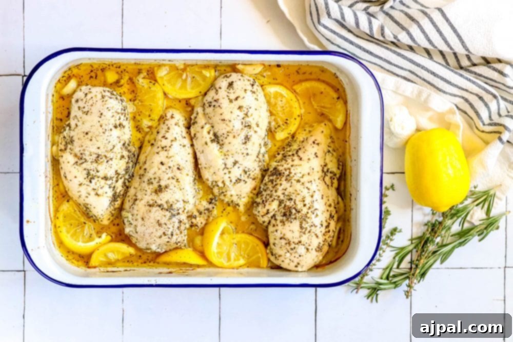Quick and Easy Garlic Lemon Baked Chicken Breasts 10 Baked chicken breasts with lemon and rosemary.