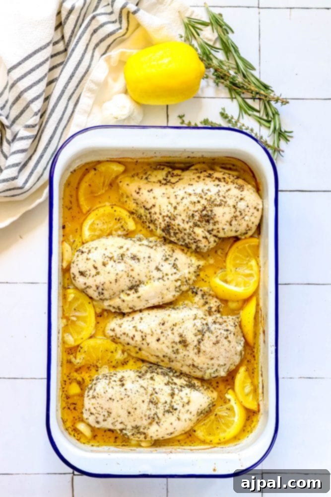 Quick and Easy Garlic Lemon Baked Chicken Breasts 3 Baked lemon garlic chicken breasts.
