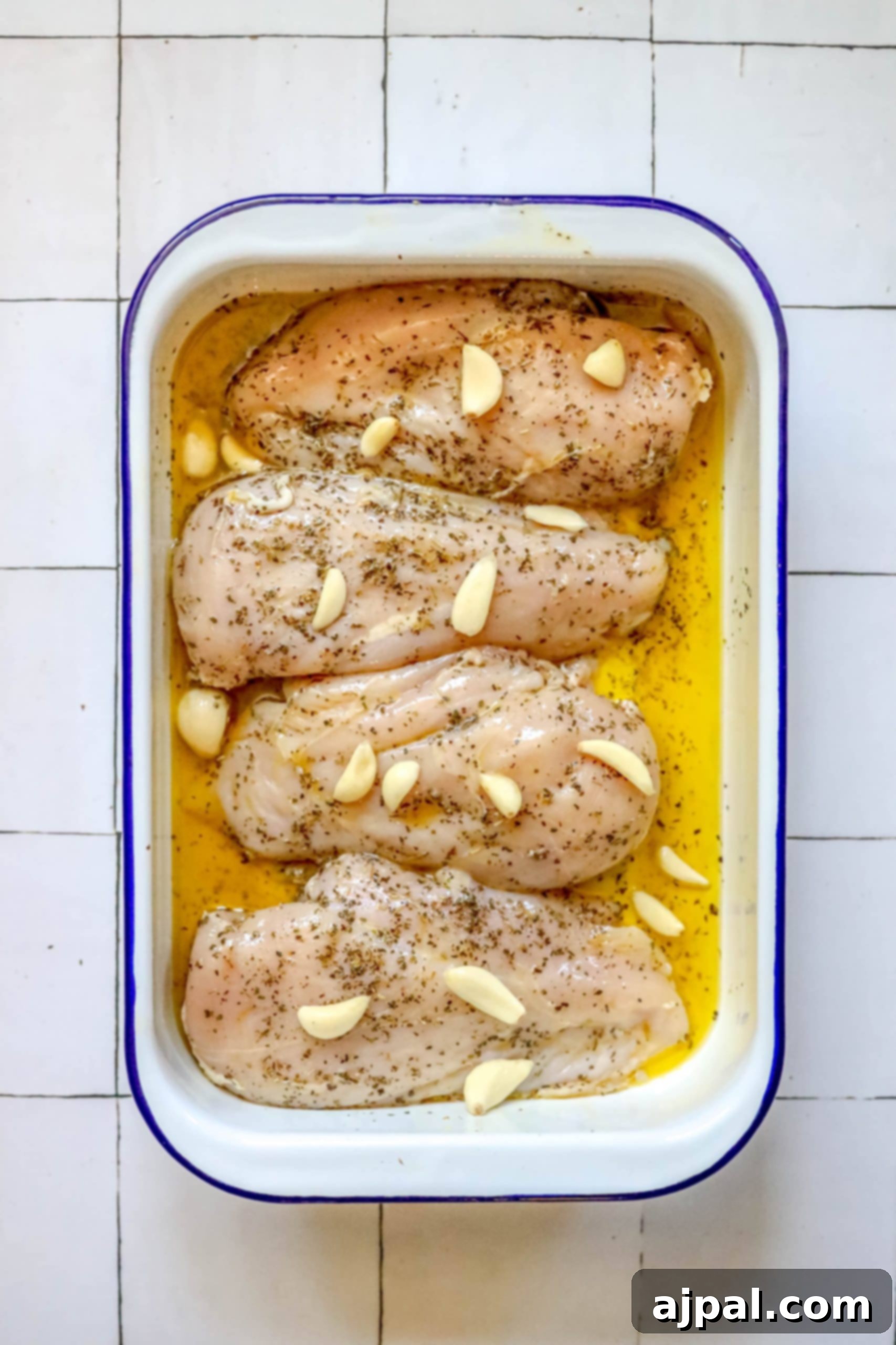 Quick and Easy Garlic Lemon Baked Chicken Breasts 5 Baked chicken breasts with garlic and almonds.