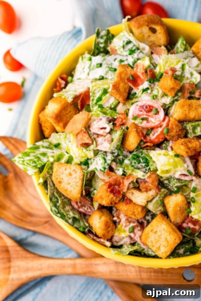 Effortless BLT Salad 2 A creamy BLT salad with tomatoes and croutons.