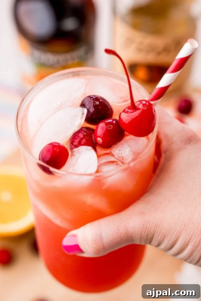 The Ultimate Sex on the Beach Cocktail Guide 4 A refreshing non-alcoholic Sex on the Beach drink, adorned with fresh cranberries and orange slices, perfect for all to enjoy.