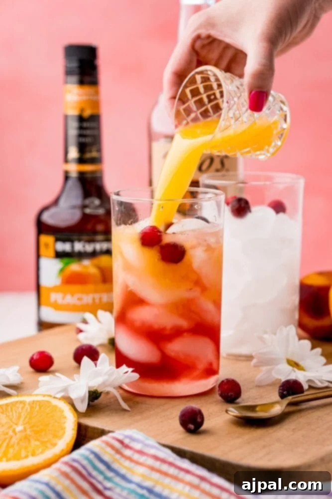 The Ultimate Sex on the Beach Cocktail Guide 8 Cranberry juice creating a vibrant layer in a Sex on the Beach cocktail, poured over ice.