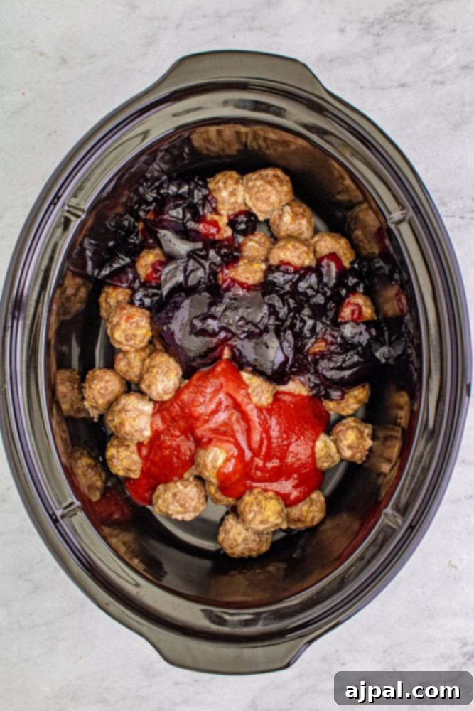 picture of meatballs and sauce in a slow cooker