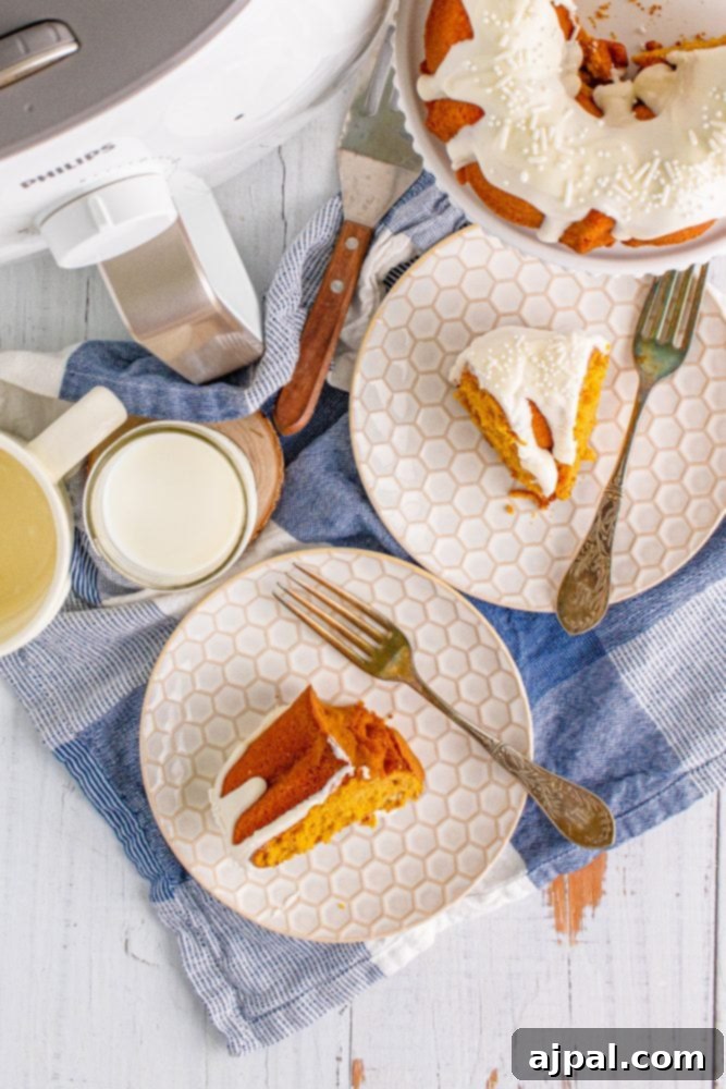 Perfect Air Fryer Pumpkin Bundt Cake 15 A perfectly baked pumpkin bundt cake resting on a simple white plate, ready to be enjoyed.