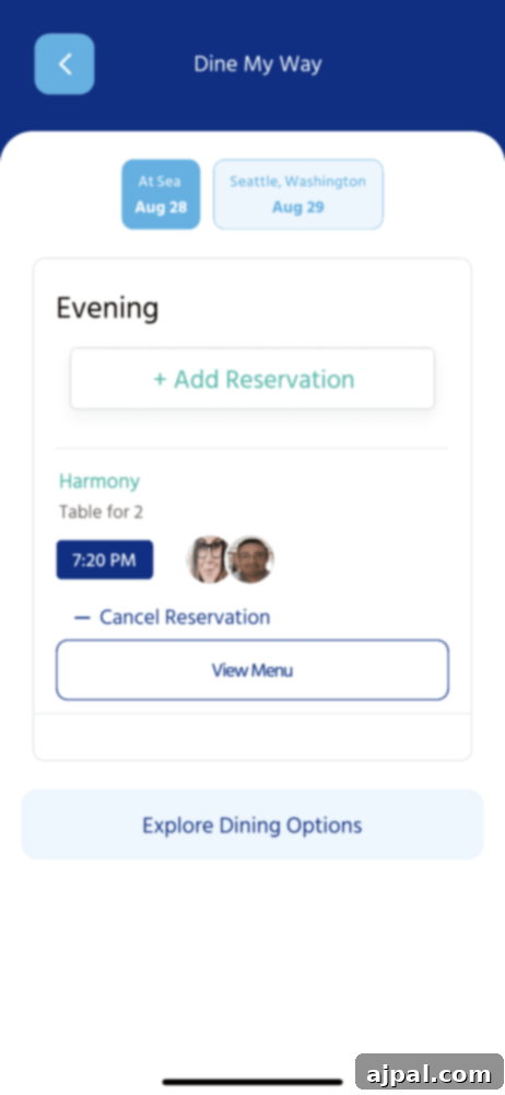 Post-Pandemic Cruising: What to Really Expect 21 picture of the dine my way dinner reservation system in MedallionClass app