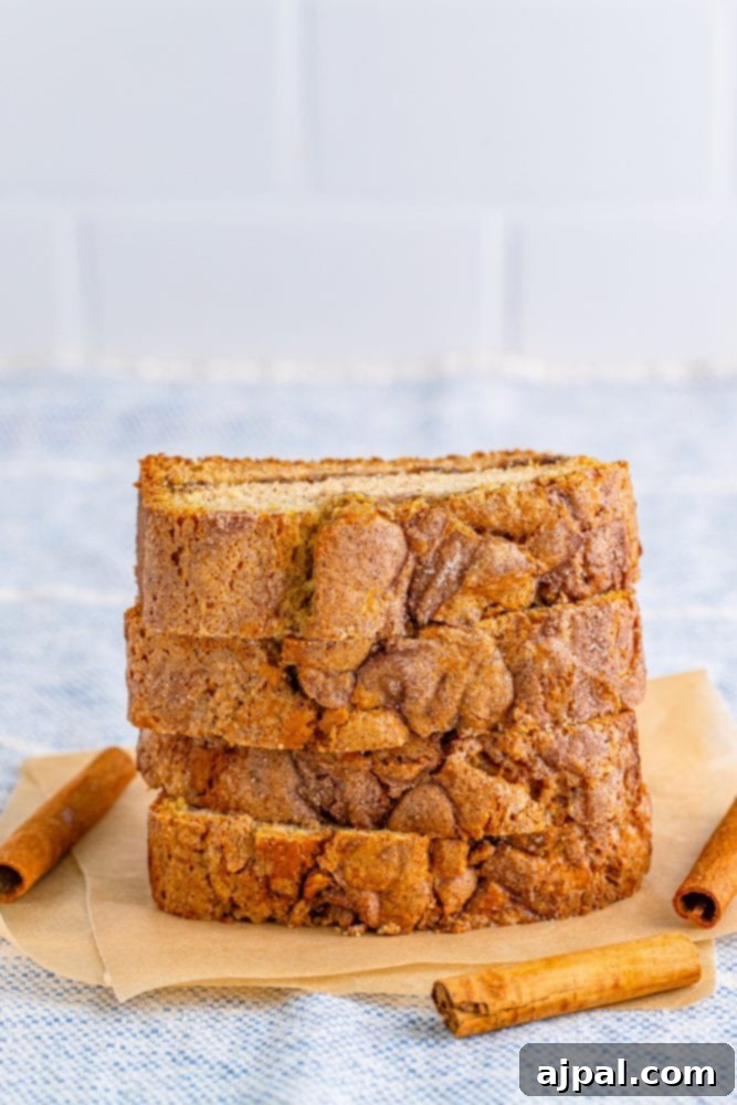 Stacked slices of the best homemade cinnamon bread