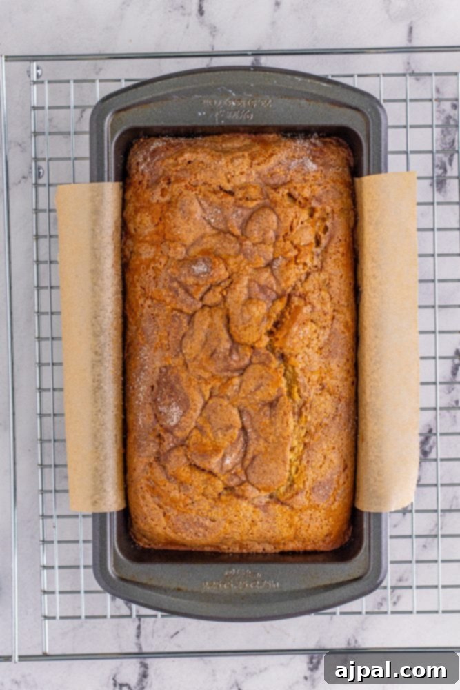 picture of baked cinnamon bread in loaf pan