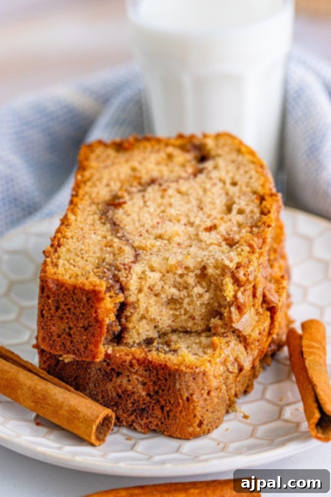 A slice of the best cinnamon bread on a plate.