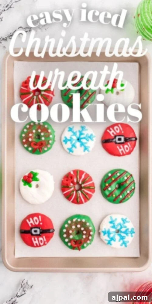 Effortless Christmas Wreath Cookies 21 A vibrant, close-up image of an easy iced Christmas wreath cookie, demonstrating its simple yet charming decoration and overall festive appeal.
