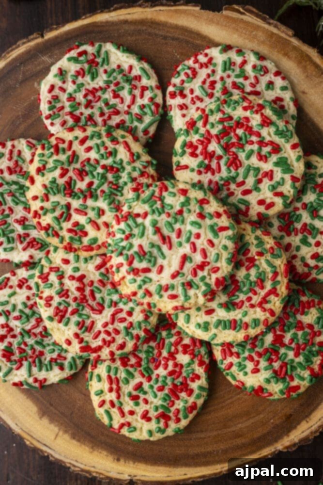 picture of sprinkle cookies on a wood platter