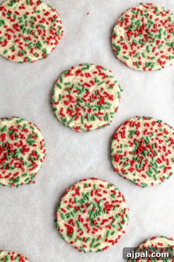 picture of baked sprinkle cookies on a baking sheet