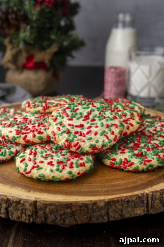 picture of sprinkle cookies on a wood platter