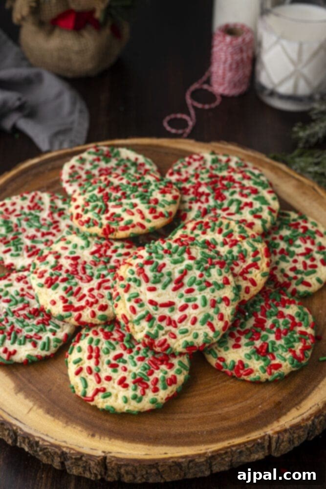 picture of sprinkle cookies on a wood platter