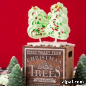 picture of meringue christmas trees on a wooden box