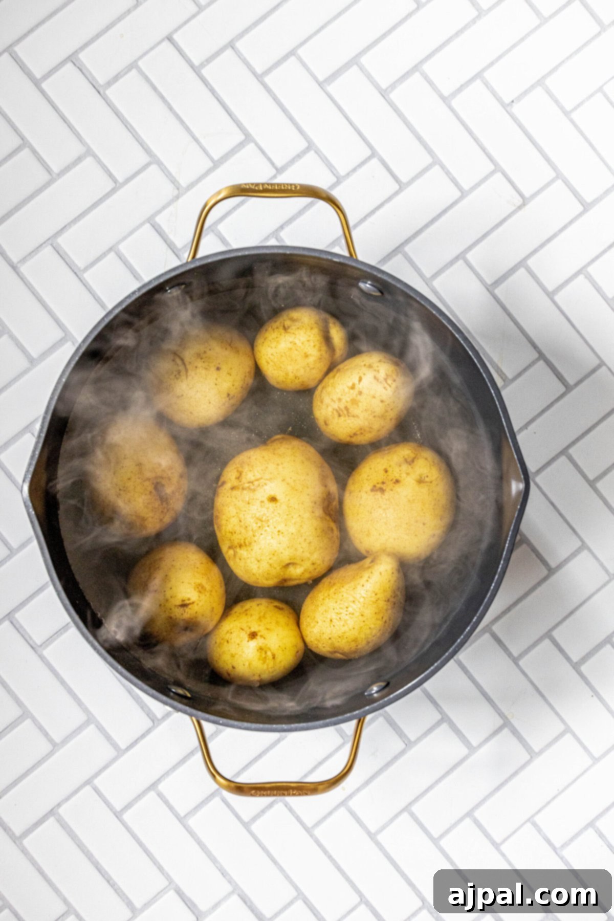 Preparing potatoes for roasting.