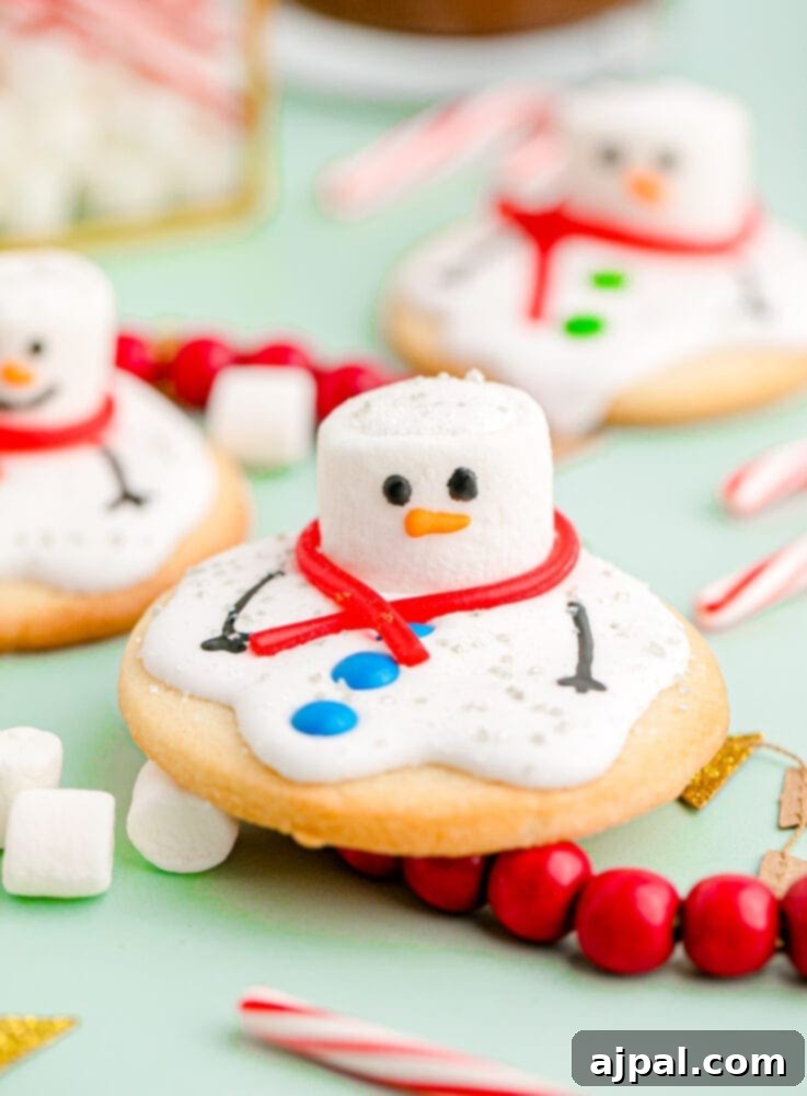 Snowman Meltdown Cookies 3 picture of a delightful melted snowman cookie on a table, ready to be enjoyed
