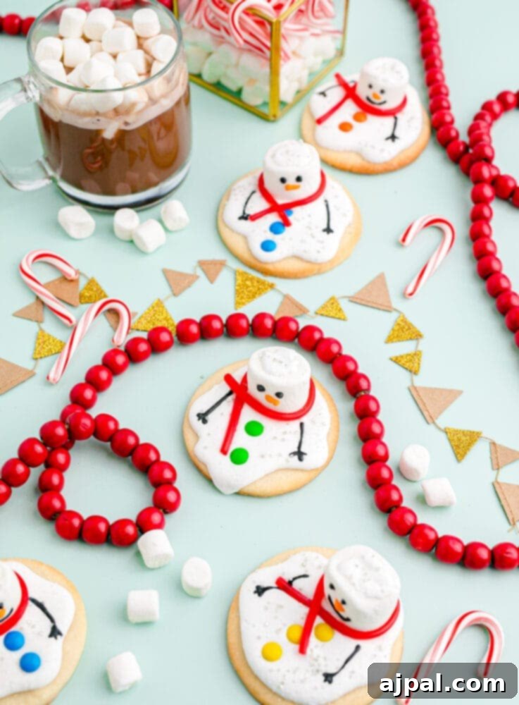 Snowman Meltdown Cookies 27 picture of a melted snowman cookie on a table, beautifully decorated and ready for the holidays