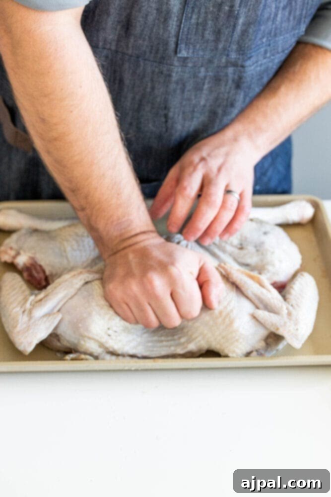 picture of hands pressing on turkey breastbone
