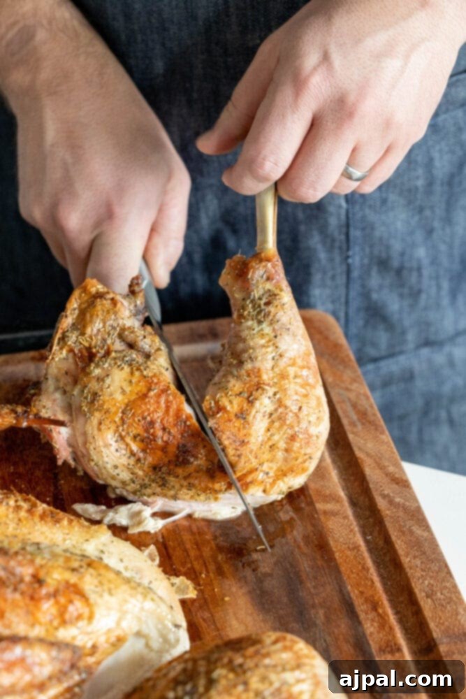 picture of knife separating turkey leg