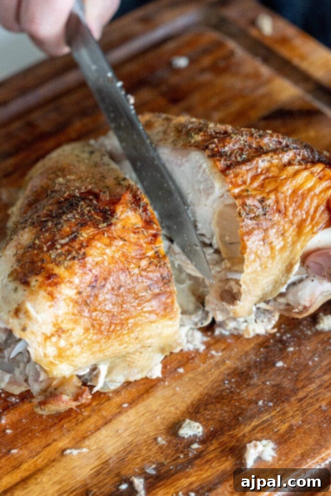picture of knife separating turkey breast