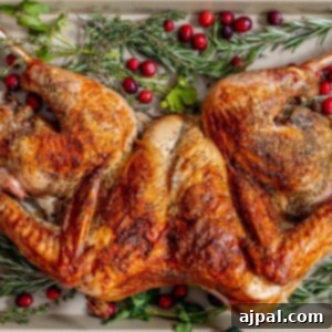 picture of a spatchcocked baked turkey on a baking sheet