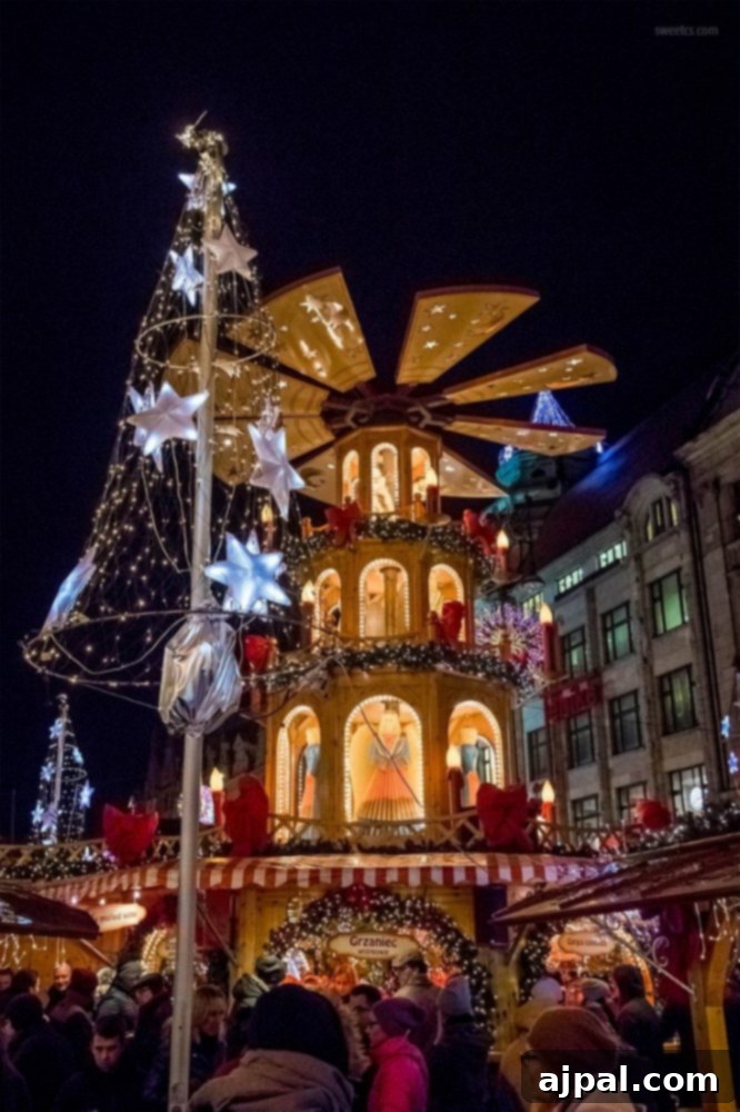 A picturesque view of the Wroclaw Christmas Market in Poland, featuring colorful stalls, historical buildings, and a festive winter ambiance.