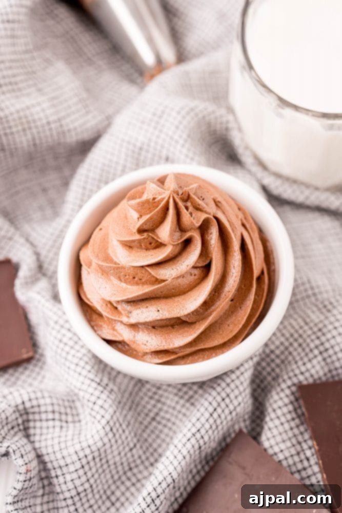 Rich chocolate pudding frosting with chocolate chips, perfect for cakes and cupcakes