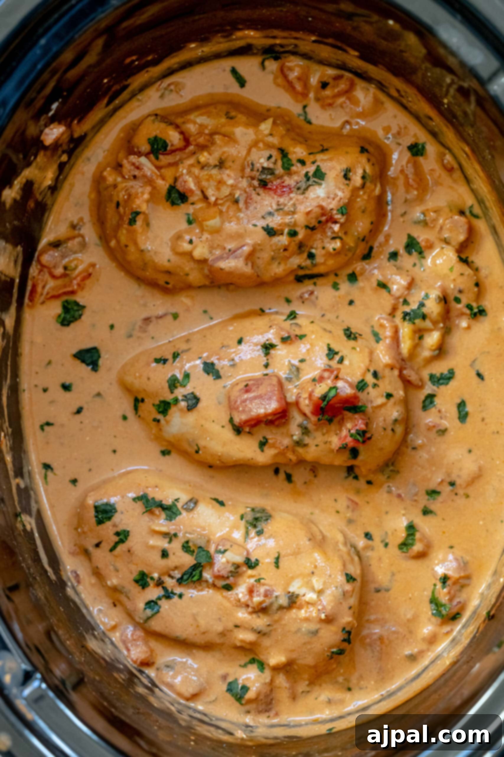Slow cooker tomato basil chicken breasts recipe.