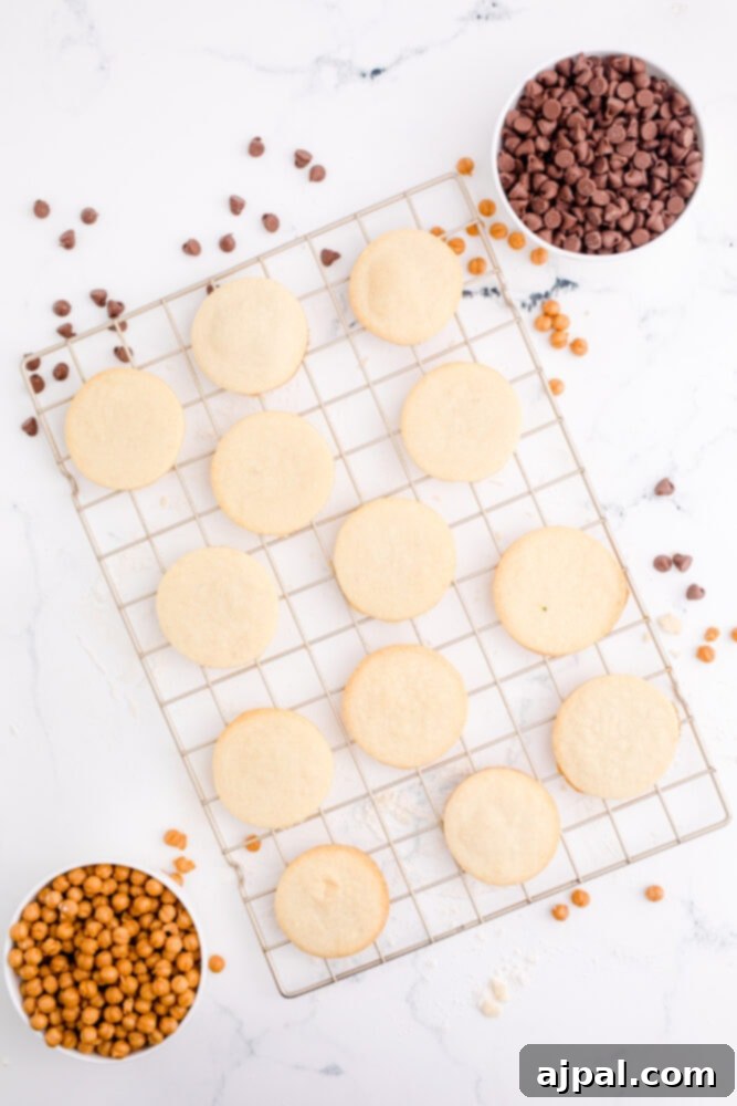 picture of baked shortbread cookies on a cooling rack, golden and perfectly set.