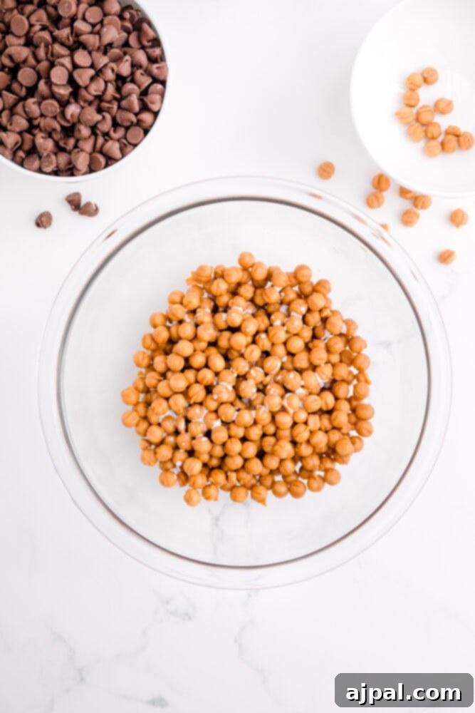 picture of caramel chips in a bowl, ready for melting.