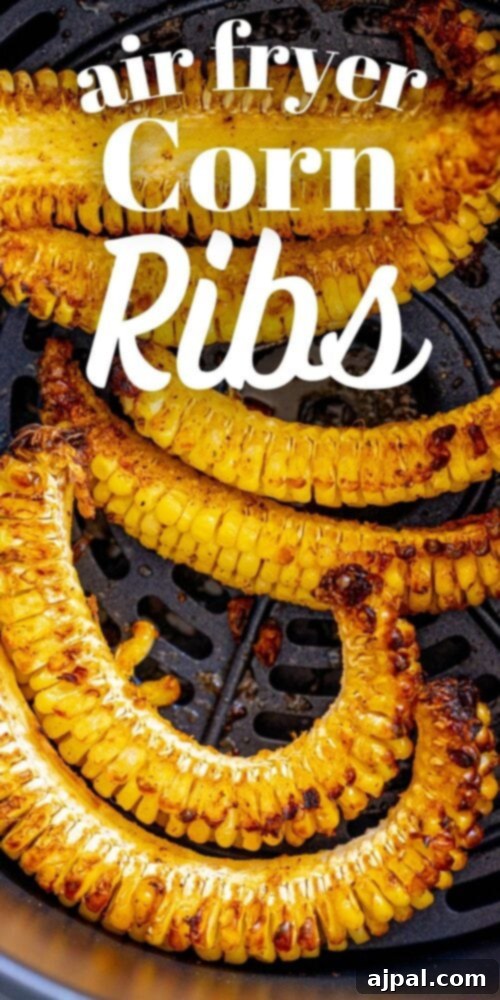 The Best Air Fried Corn Ribs recipe card image, showcasing the delicious end product on a serving board.