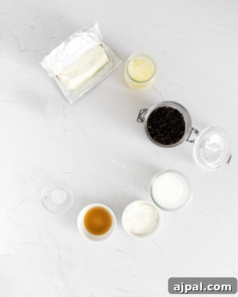 Easy No Bake Oreo Cheesecake 4 picture of no bake oreo cheesecake ingredients on a table