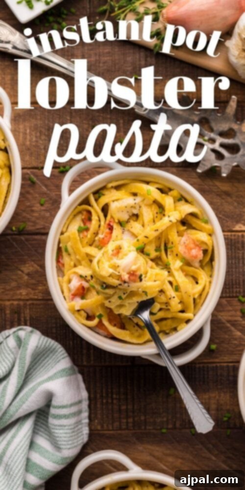 Instant Pot Creamy Lobster Brie Pasta 17 A stunning vertical shot of a bowl of Instant Pot Lobster Brie Pasta, perfectly plated and ready for a close-up.
