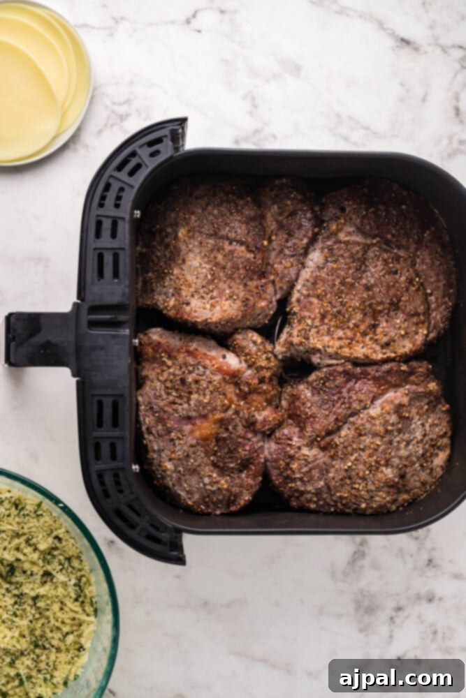 Air Fryer Longhorn Style Parmesan Crusted Steak 9 picture of air fried steaks