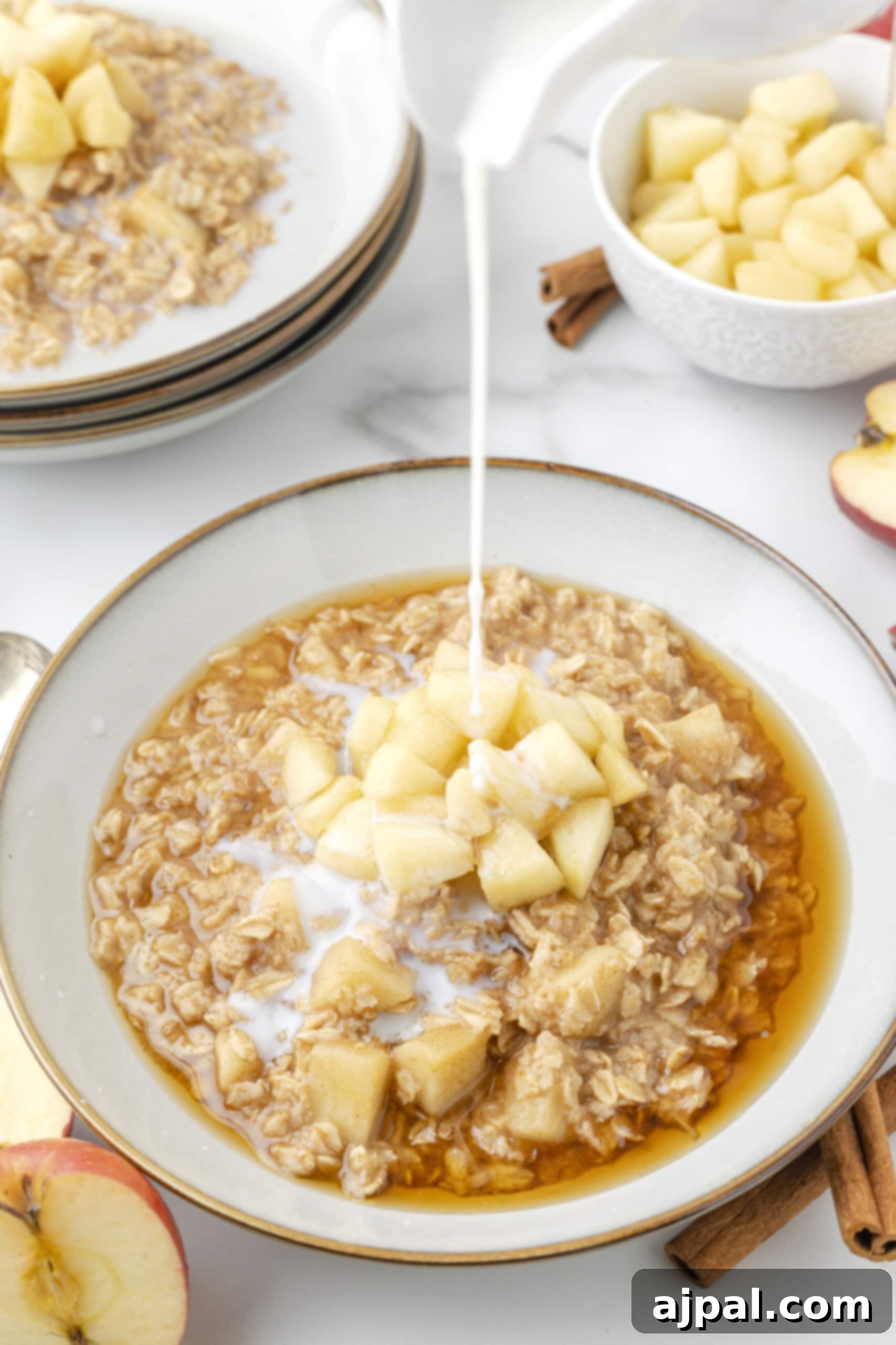 Apple Cinnamon Oatmeal with fresh apple slices for garnish.