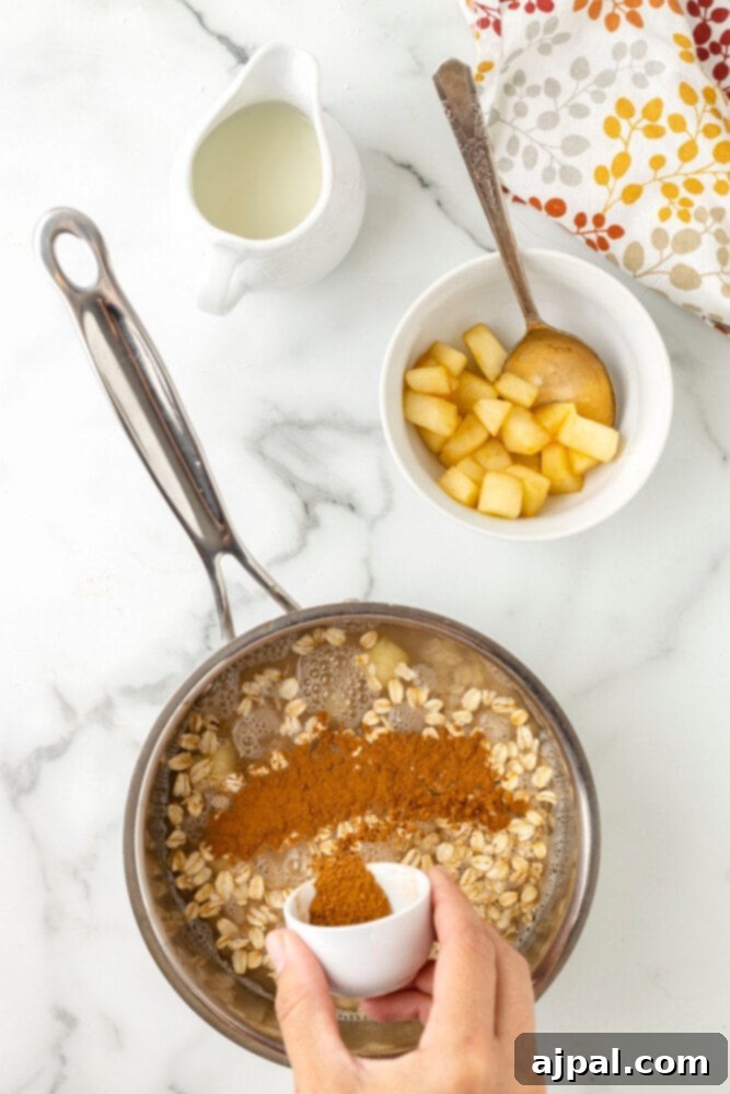 Apple cinnamon oats with granola.