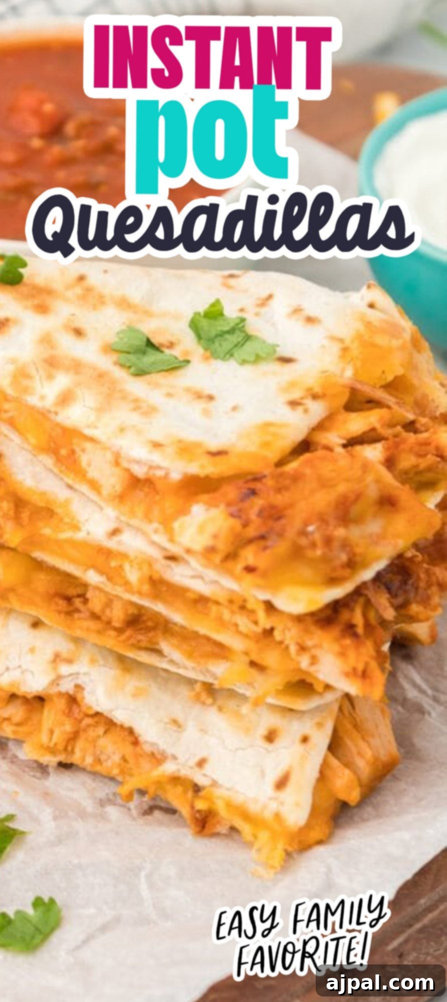 chicken quesadillas on a plate in front of an instant pot