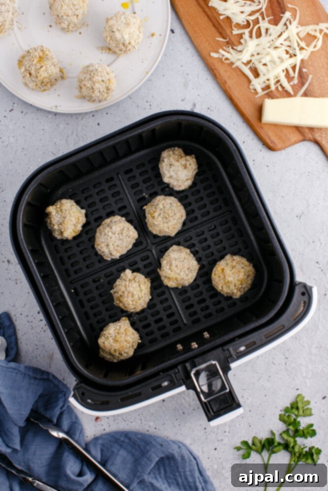 picture of arancini balls in an air fryer