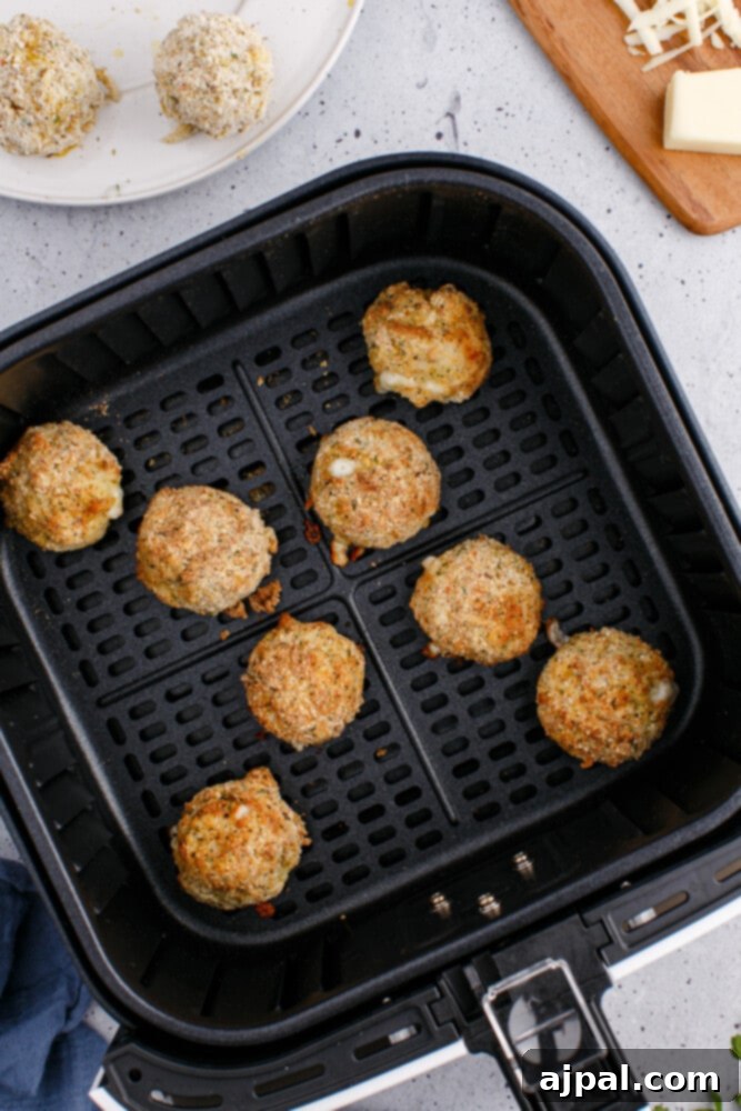picture of arancini balls in an air fryer