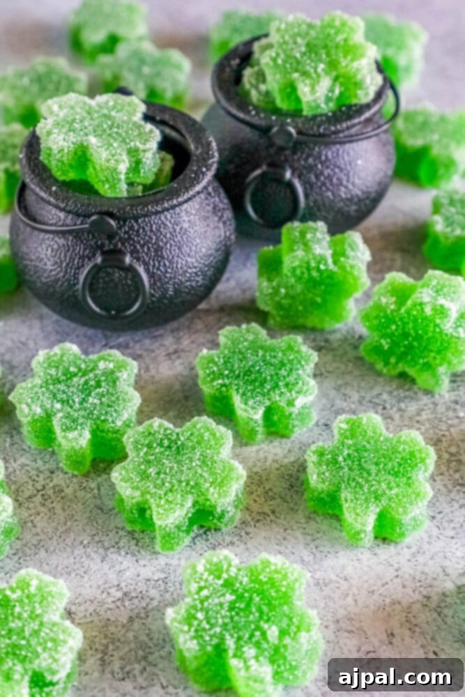 picture of shamrock gummies on a table