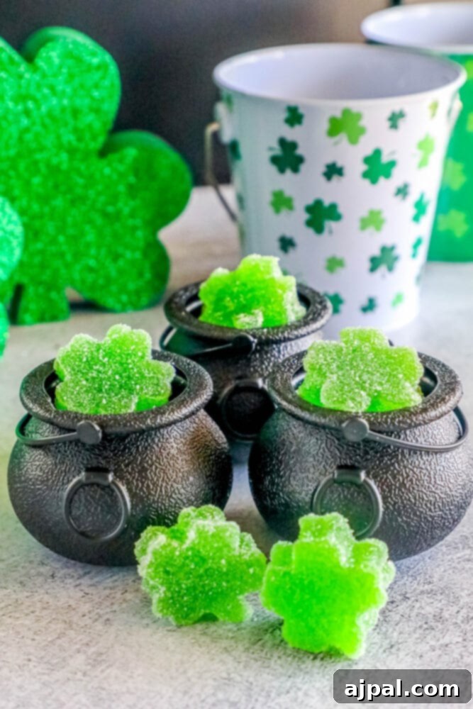 picture of shamrock gummies on a table