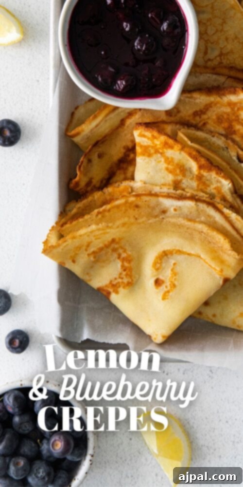 A beautifully arranged plate of easy lemon blueberry crepes, garnished for serving.