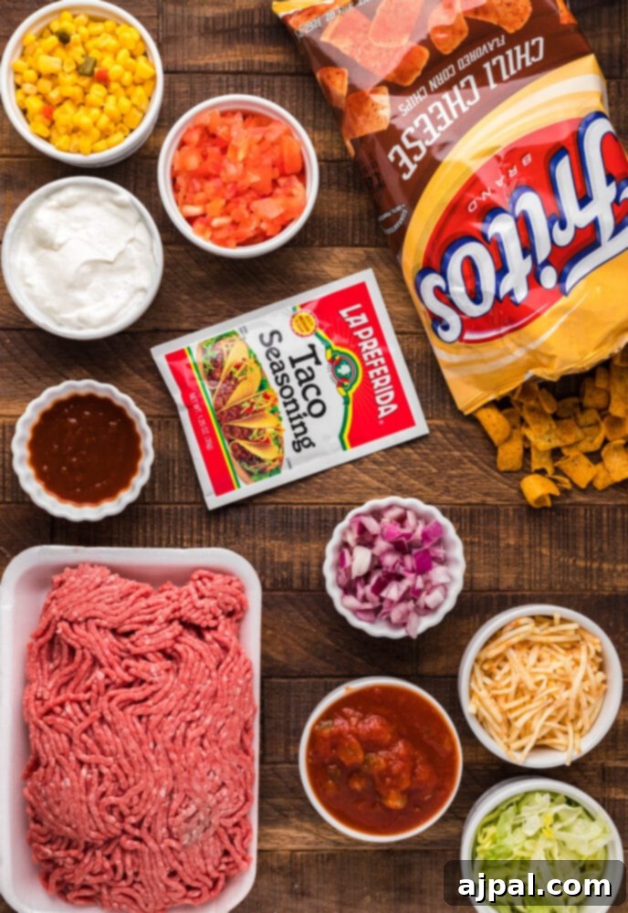 ingredients for frito pie sitting on table