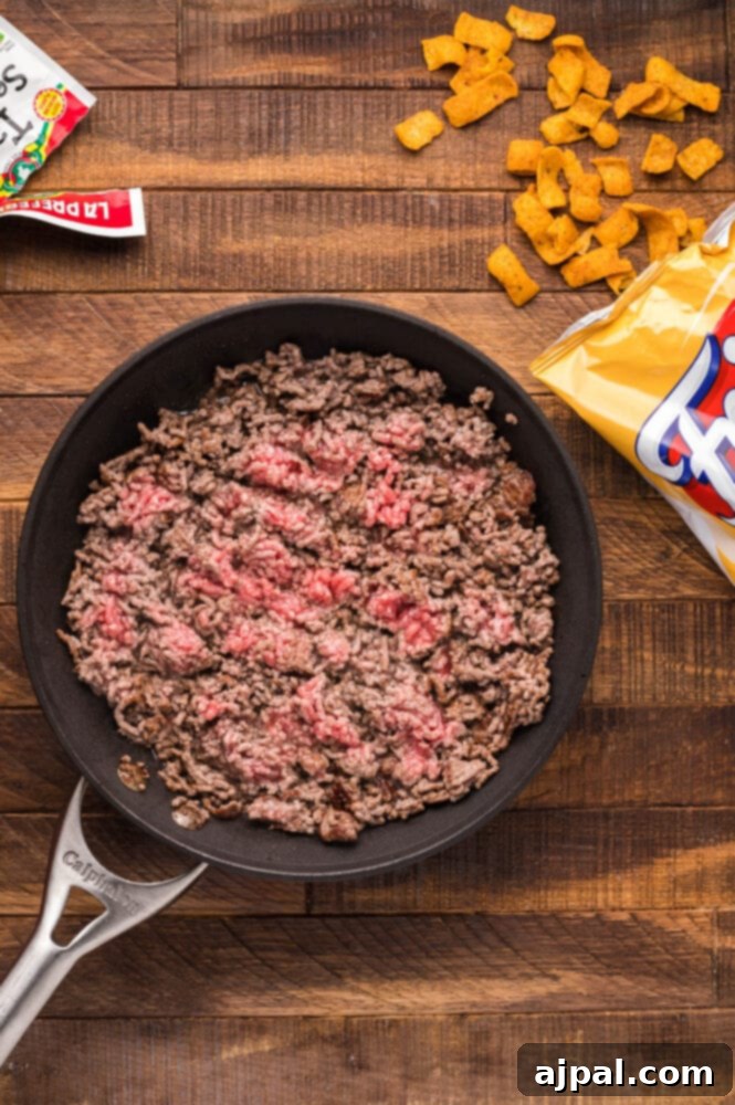 cooked ground beef in a pan