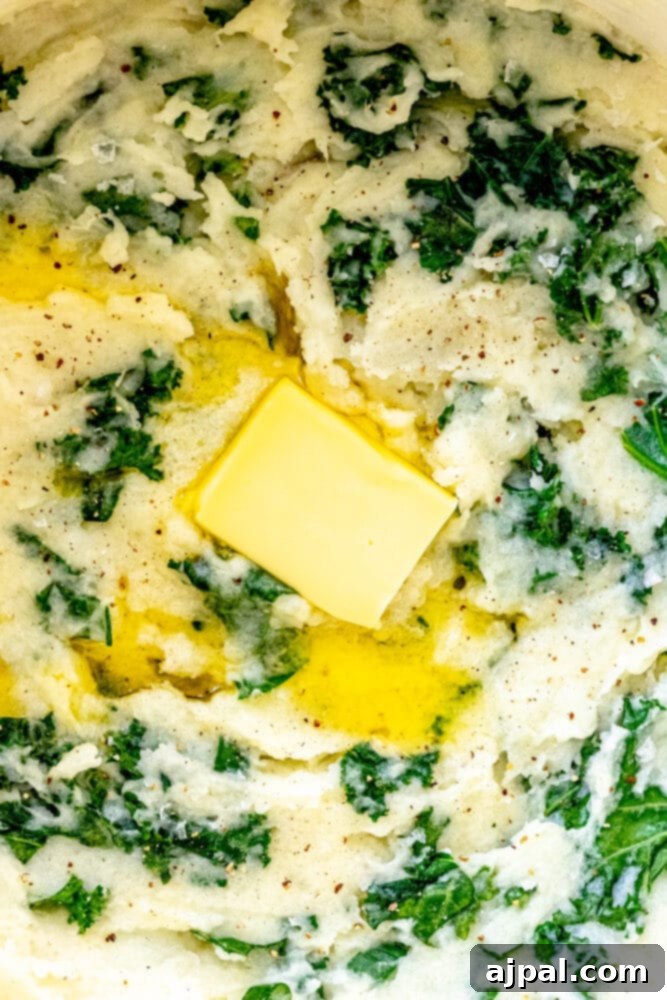 a pot full of mashed potato and kale irish colcannon