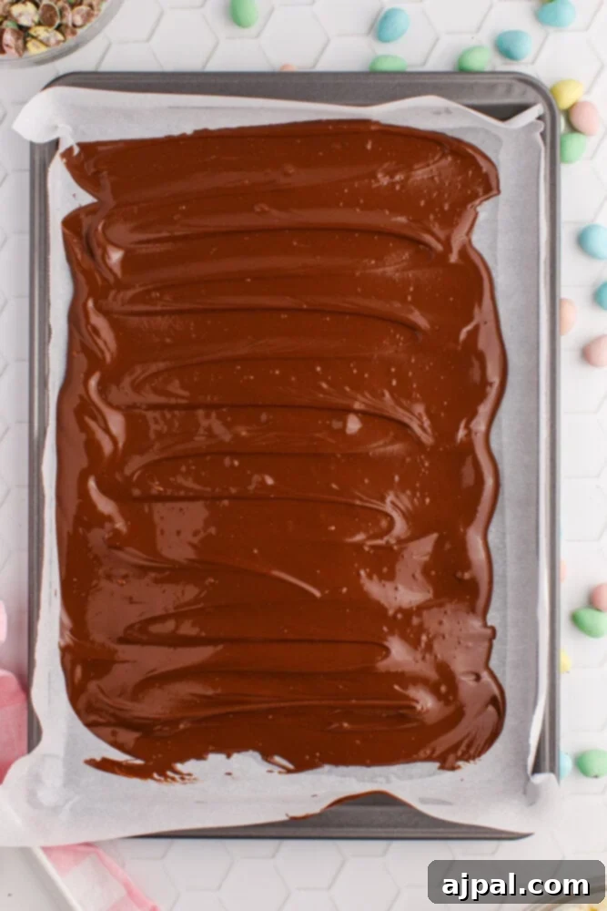 milk chocolate spread in a 9x13 pan