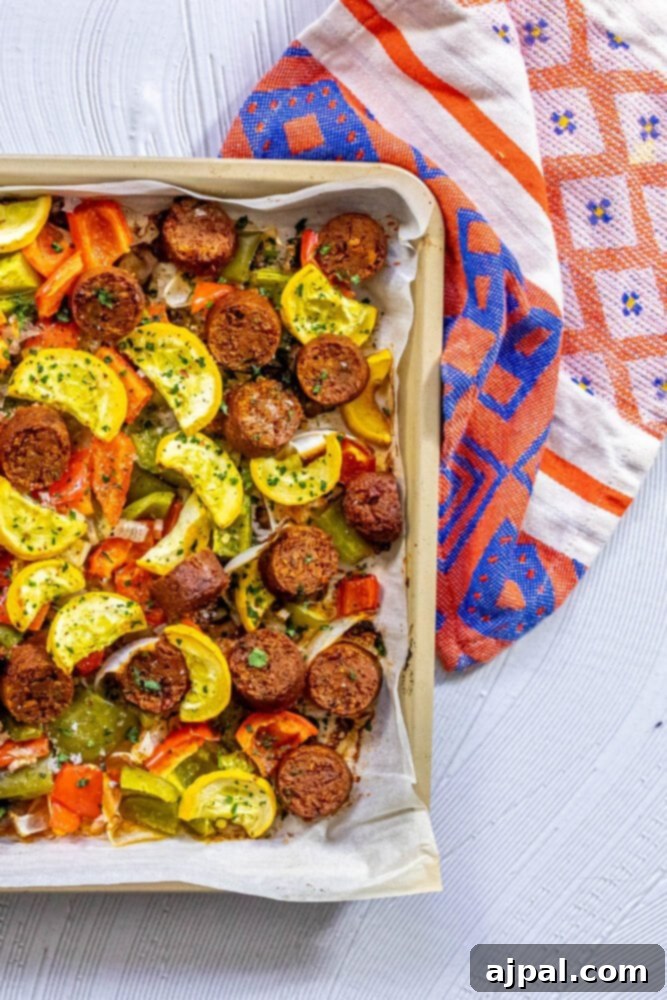 One-Pan Vegan Chorizo Veggie Bake 9 Vegan chorizo bake filled with vegetables and sausage.